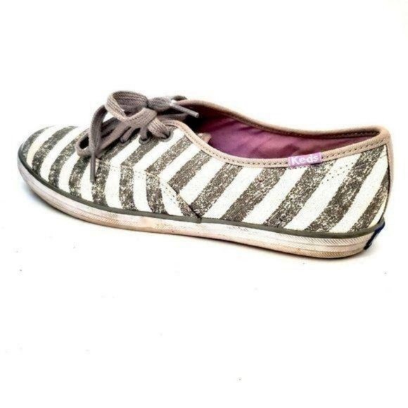 Keds Womens Sneakers Shoes Size 7 Striped Gray White Canvas Athletic Comfort - Picture 2 of 11